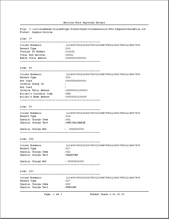 Image of FormatCheck's Record Data Printout